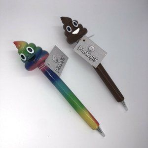 2 PenMoji Brown and Rainbow Poop Emoji Smiling